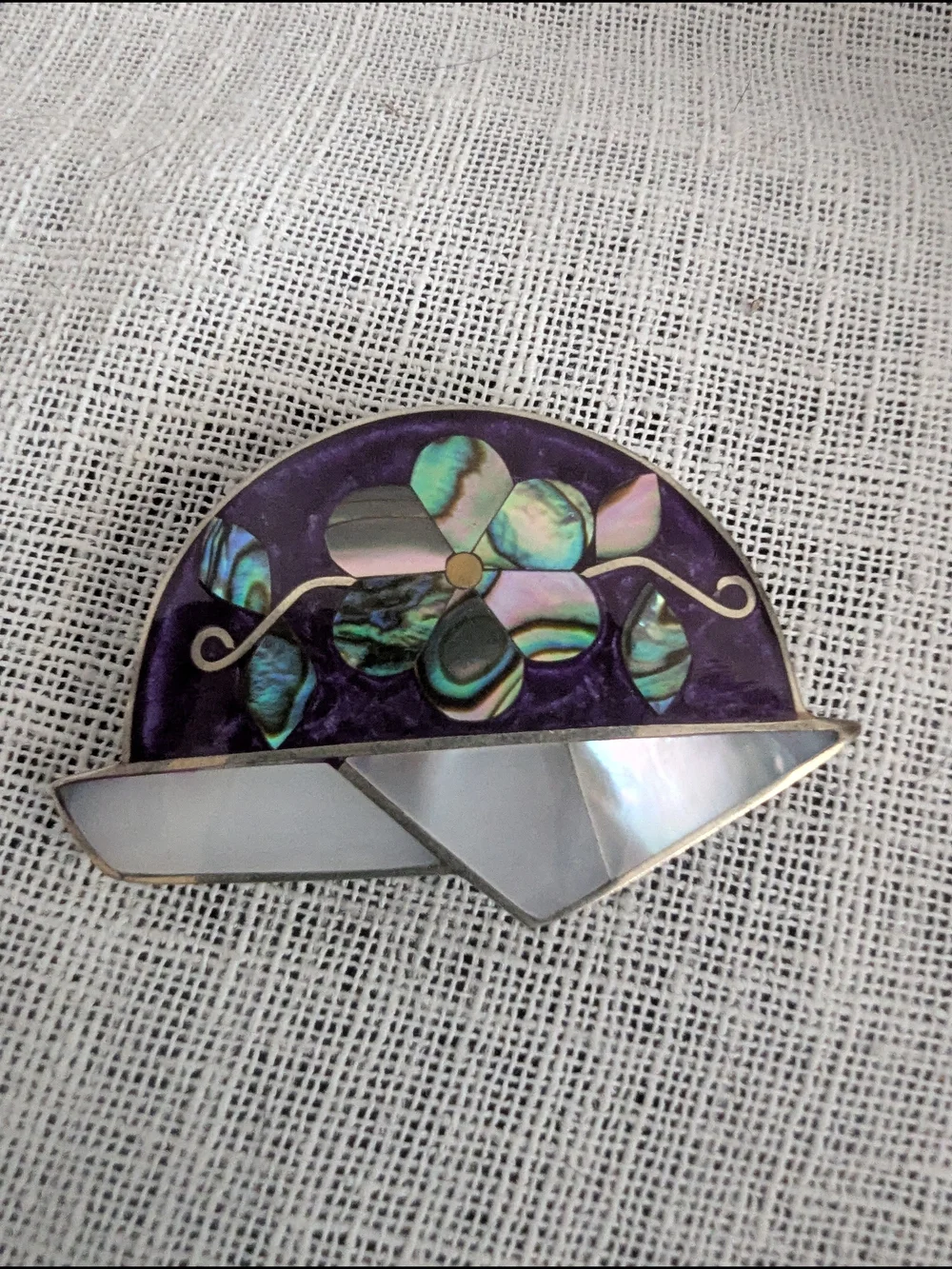 Iridescent Shell Floral Abalone Pendant Brooch Pin Purple Mexico